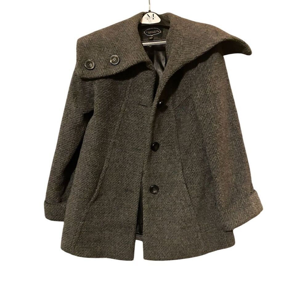 1 Madison Women's Black Wool Blend Overcoat Size 8 Winter Long Sleeve